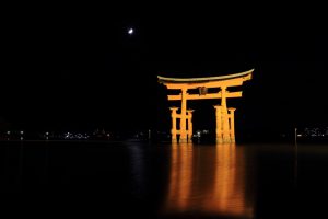 Torii de nuit à marée haute